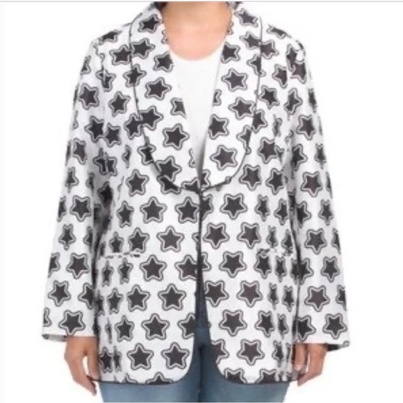 Anthropologie Hutch Oversized Shantung Star Print Blazer in Black & White Sz S - Picture 1 of 9